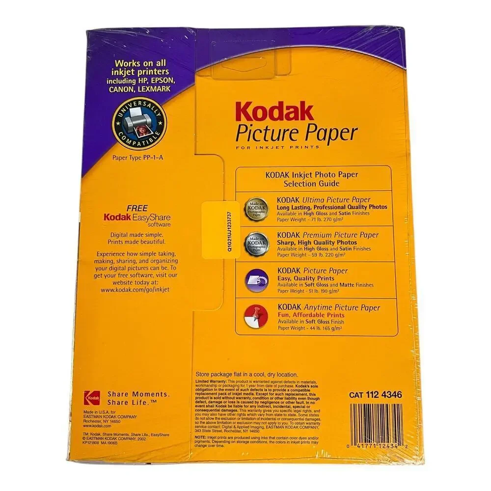 Kodac Picture Paper 25 Sheets Each Pack Twin Set Soft Gloss InkJet Printers New